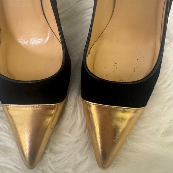 Kate Spade Black Suede Gold Cap Toe Pointy Pumps Womens Sz 6.5B Party Fancy - Picture 6 of 16